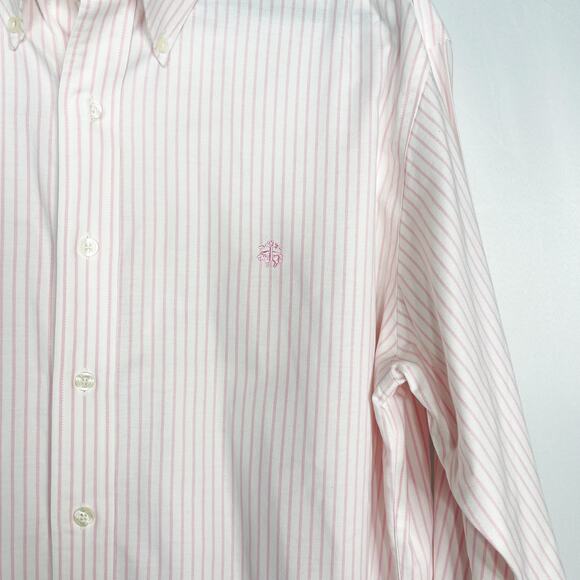 Brooks Brothers L White Pink Stripe The Original Polo Dress Shirt Regular Fit - Picture 4 of 7